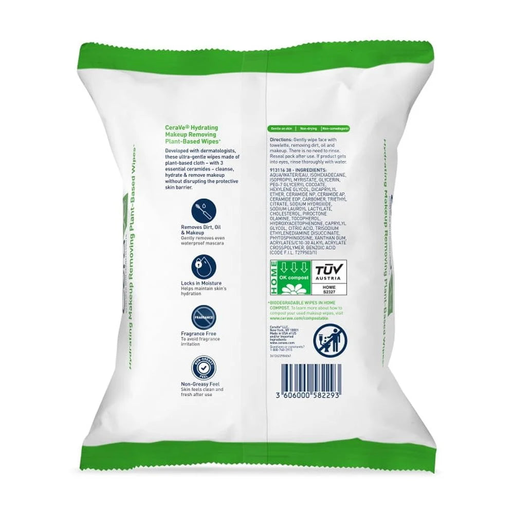 Hydrating Makeup Removing Plant-Based Wipes, 25 Count